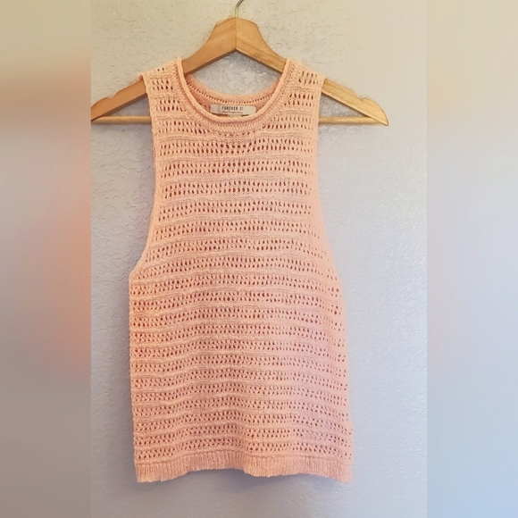 FV21 Crochet Knit Pink Sleeveless Top Size Small Cotton Blend - Picture 7 of 9